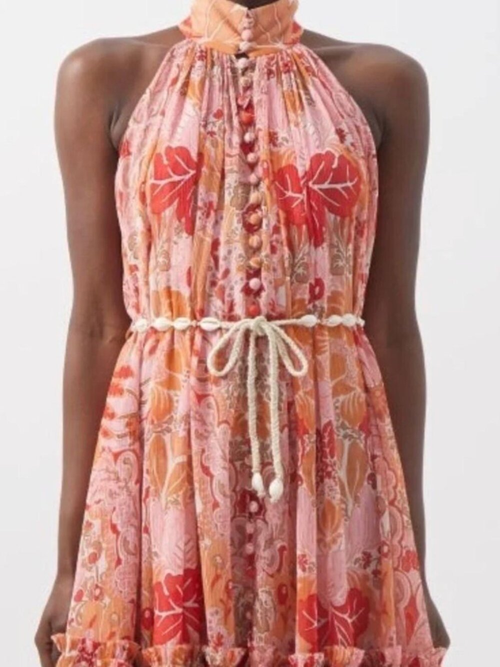 Zimmermann Violet Short Halter Dress Coral Floral Shell Detail Size 1